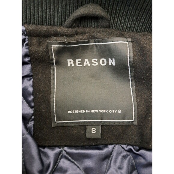 REASON Sport Varsity Letter Bomber Jacket Men's Sz Small Black Wool Blend Lined - Picture 2 of 13